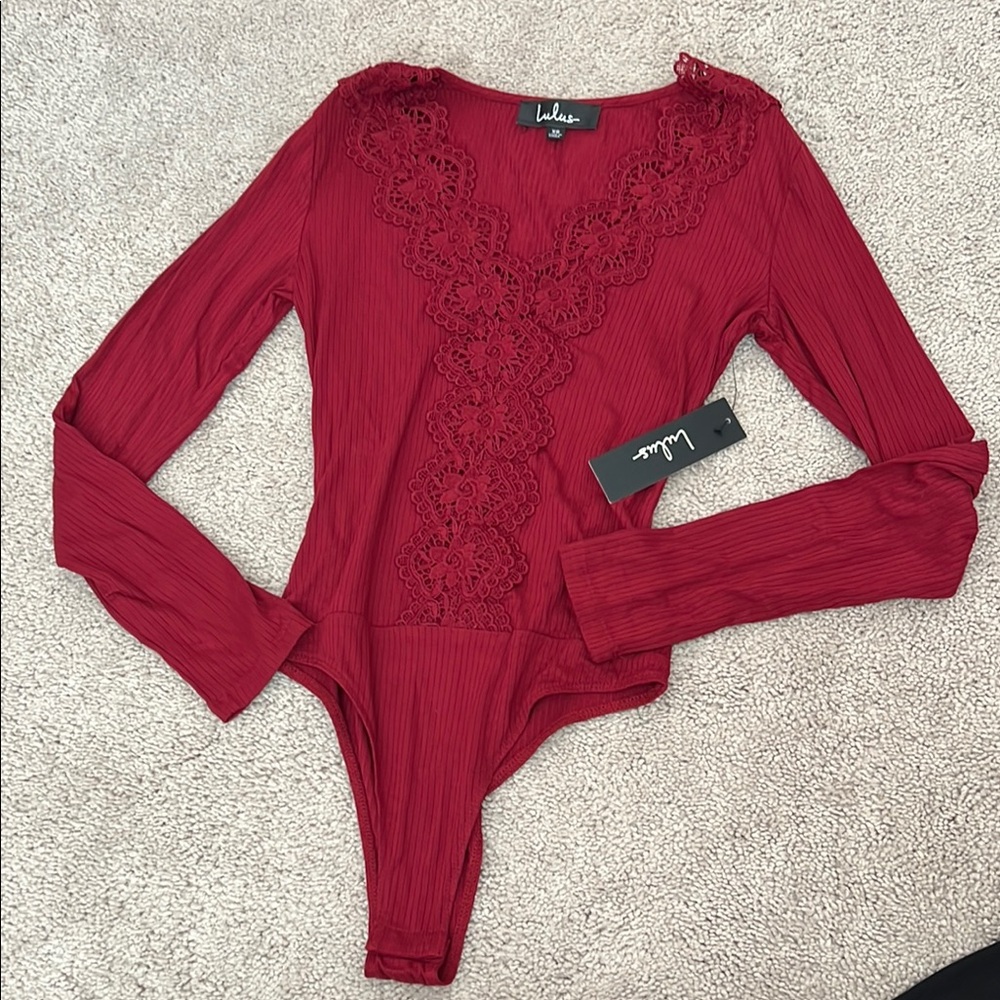 Lulu's Red Lace Detail Women's bodysuit